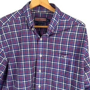 Vineyard Vines Tucker Shirt Mens Large Red White Blue Plaid Button Down Cotton